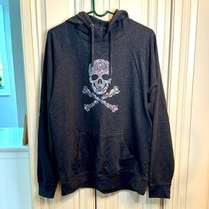 ☠️ Skull and crossbones skeleton dark grey sweatshirt hoodie -size medium